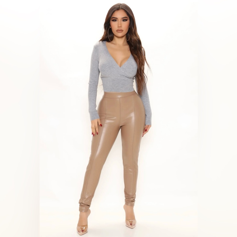 Fashion Nova Treat Me Well Faux Leather Leggings - Mocha